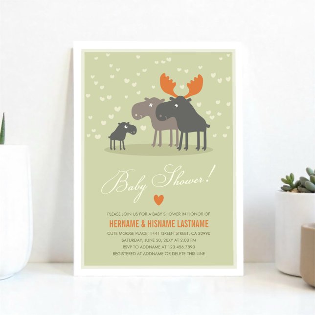 Cute Moose Deer Family Couples Baby Shower Invitation (Creator Uploaded)