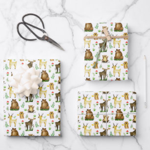 Cute Moose Deer Forest Animals Pattern Wrapping Paper Sheet