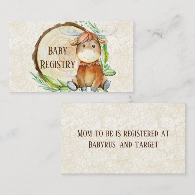  Cute Moose Greenery Wood Slice Baby Registry Business Card (Front/Back)