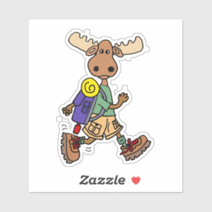 Cute Moose Hiker Cartoon