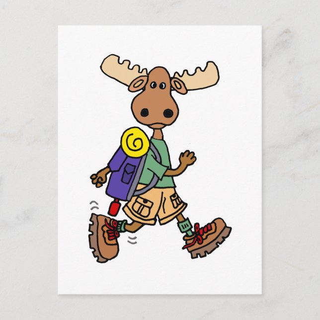 Cute Moose Hiker Cartoon Postcard (Front)
