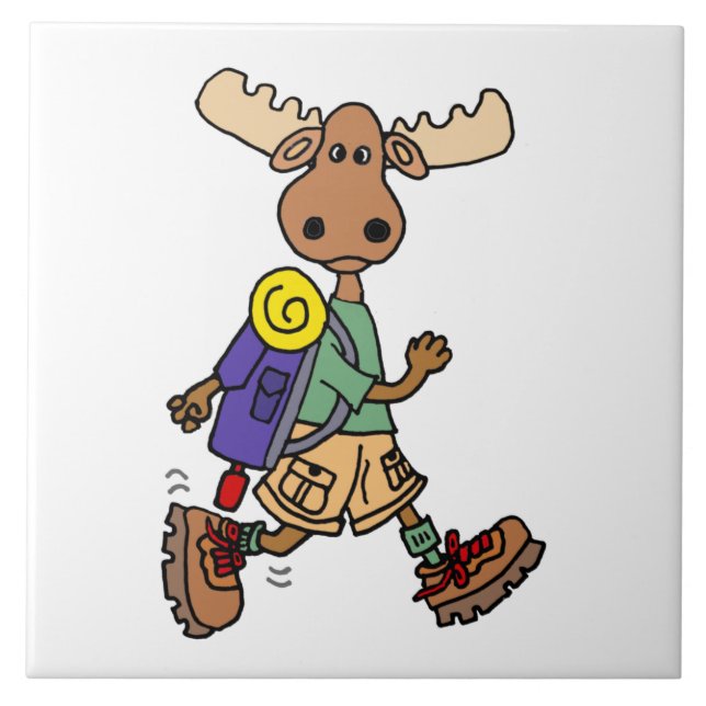 Cute Moose Hiker Cartoon Tile (Front)