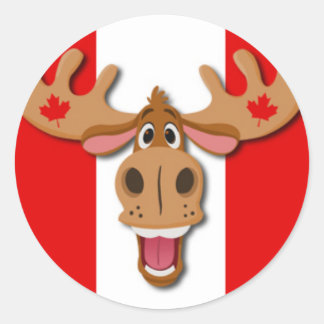 Cute Moose on Red and White Background Classic Round Sticker