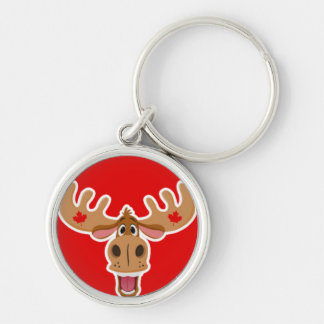 Cute Moose on Red Background Key Ring