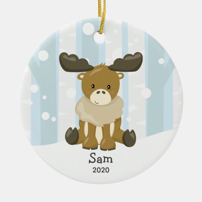 Cute Moose Personalised Christmas Ornament (Front)