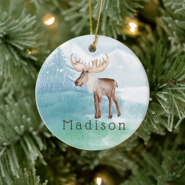 Cute Moose Personalised Holiday Ceramic Tree Decoration (Tree)