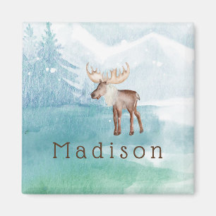 Cute Moose Personalised Holiday Magnet