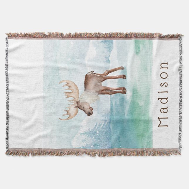 Cute Moose Personalised Holiday Throw Blanket (Front)