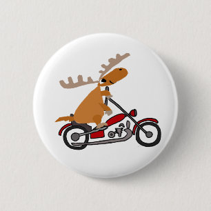 Cute Moose Riding Motorcycle Cartoon 6 Cm Round Badge