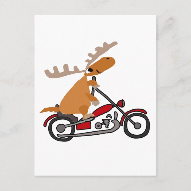 Cute Moose Riding Motorcycle Cartoon Postcard (Front)