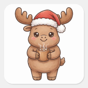 Cute Moose Santa Hat Hot Cocoa Christmas Sticker