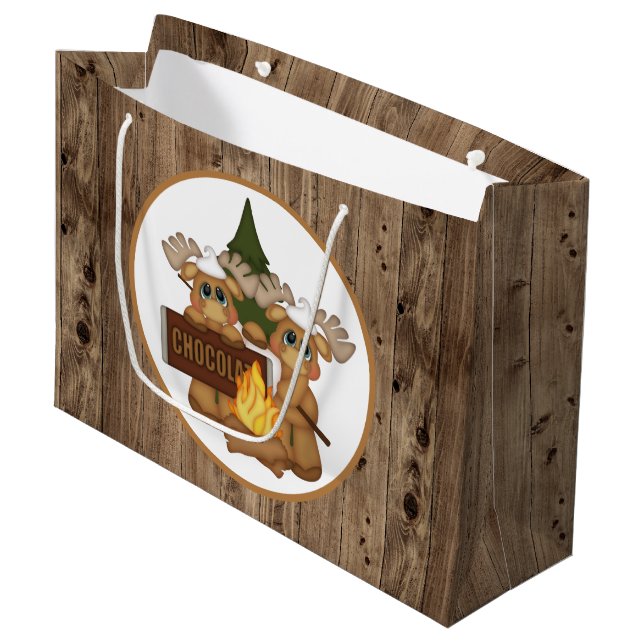 Cute moose smores party large gift bag (Front Angled)
