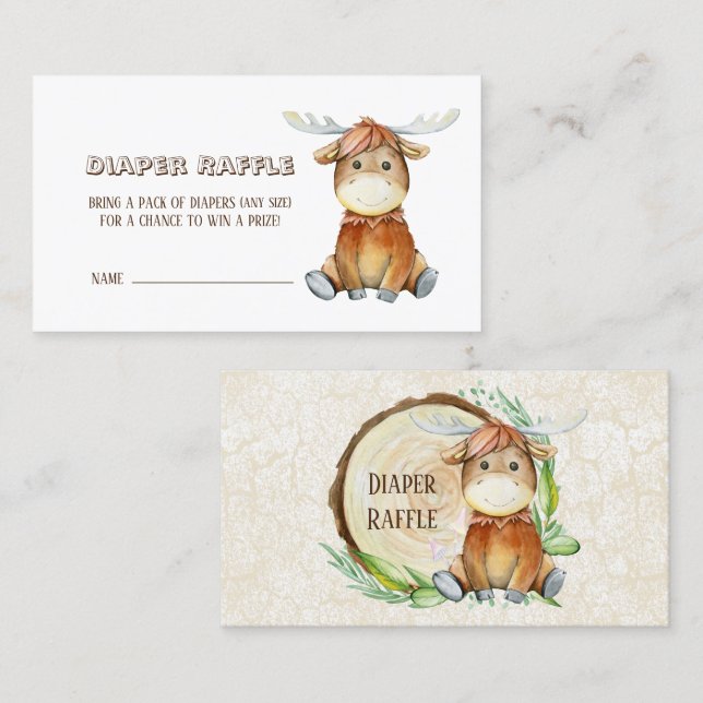 Cute Moose Watercolor Cartoon Animal Diaper Raffle Business Card (Front/Back)