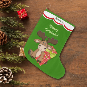 Cute Moosey Christmas Personalised Large Christmas Stocking