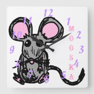Cute Mooska Mouse Square Clock