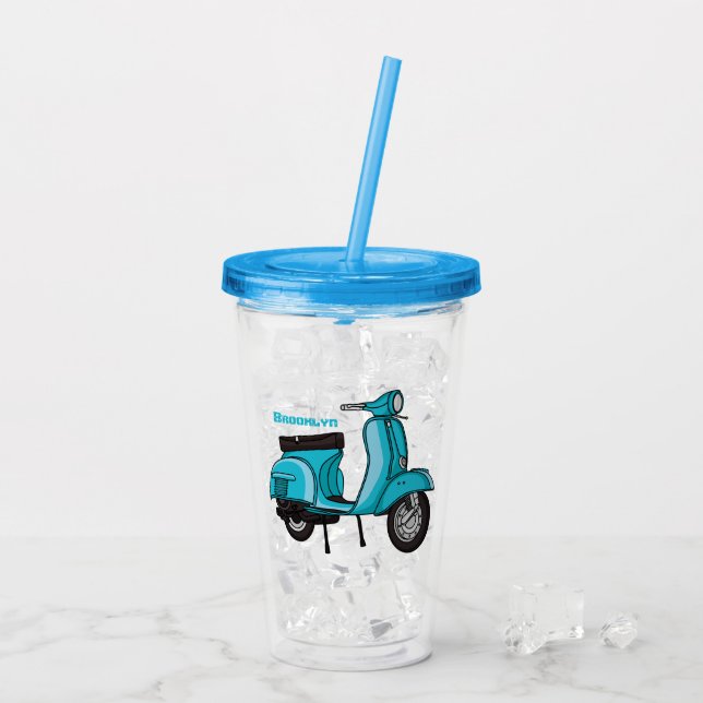 Cute moped motorcycle cartoon illustration acrylic tumbler (Back Ice)
