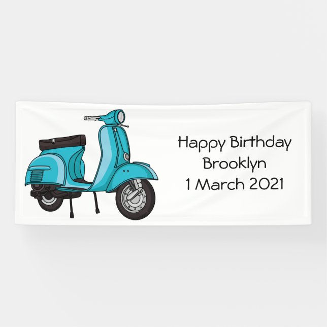 Cute moped motorcycle cartoon illustration banner (Horizontal)