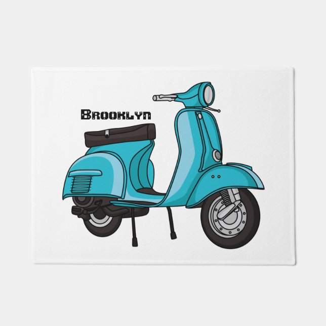 Cute moped motorcycle cartoon illustration doormat (Front)