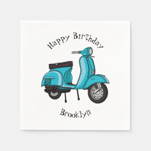 Cute moped motorcycle cartoon illustration napkin