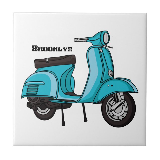 Cute moped motorcycle cartoon illustration tile (Front)
