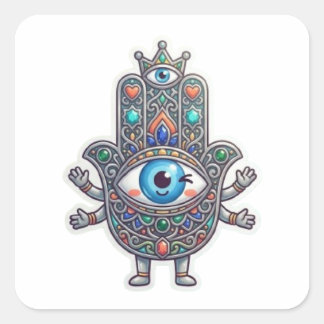 Cute Moroccan Amazigh Hamsa Evil Eye Kawaii Sticke Square Sticker