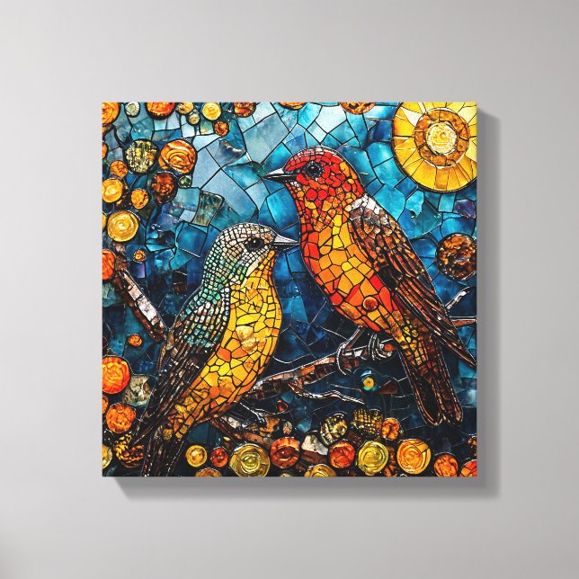 Cute mosaic birds canvas print (Front)