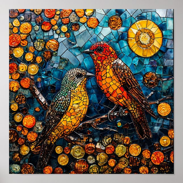 Cute mosaic birds poster (Front)