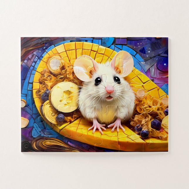 Cute Mosaic Field Mouse Vivid colored puzzle  (Horizontal)
