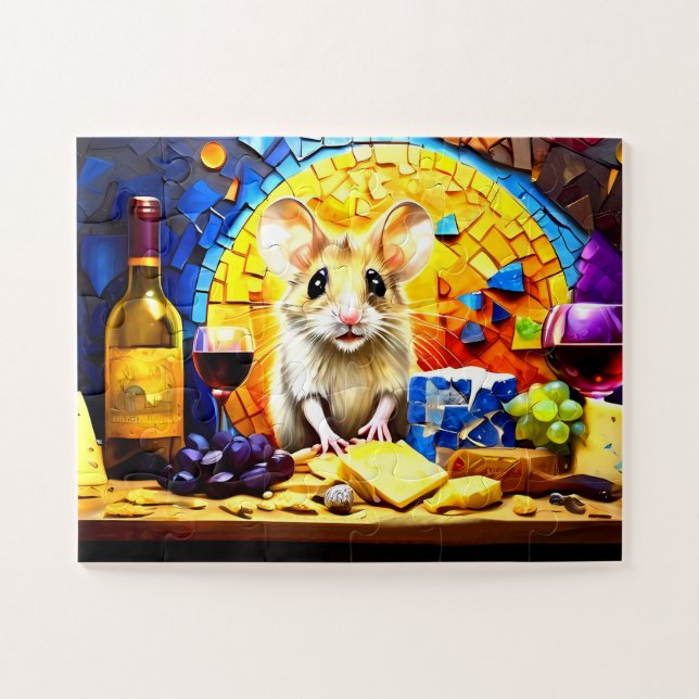 Cute Mosaic Field Mouse Vivid colored puzzle coll (Horizontal)