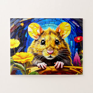 Cute Mosaic Field Mouse Vivid coloured puzzle 
