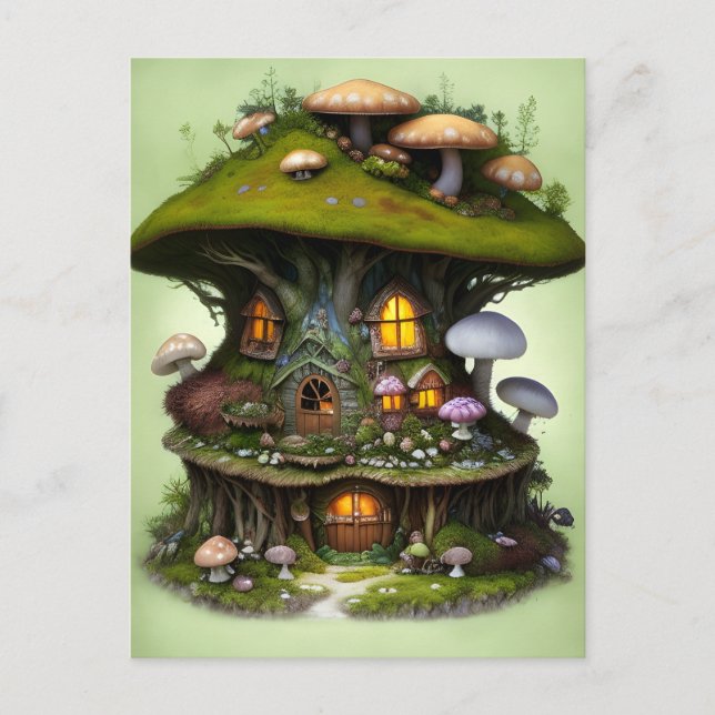 Cute Mossy Mushroom Fairy House Postcard (Front)
