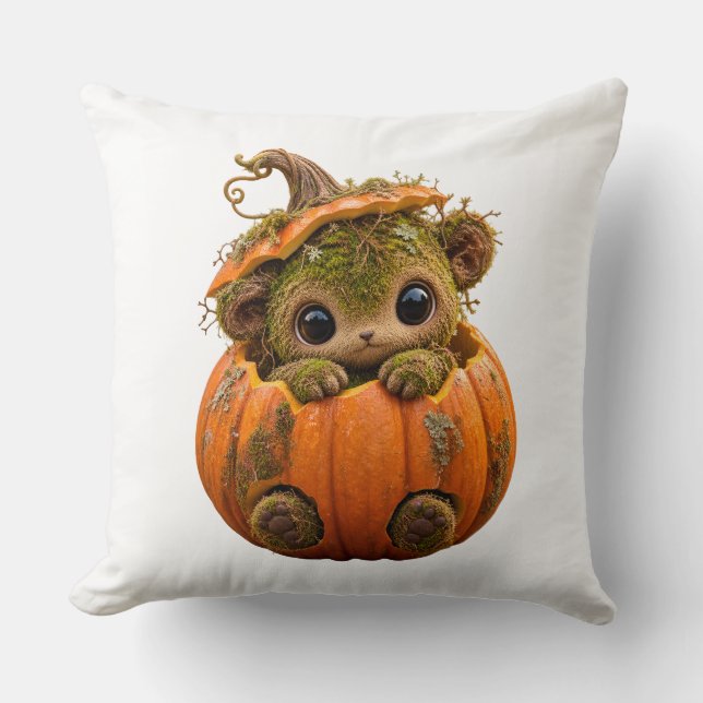 Cute Mossy Pumpkin Throw Pillow (Front)