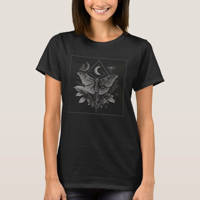 Cute Moth Butterfly Moon Illustration Flowers Wome T-Shirt (Front)