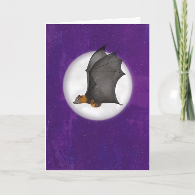 Cute mother and baby bat in a night sky card (Front)