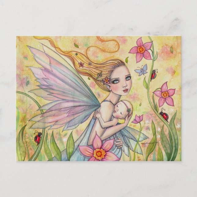 Cute Mother and Baby Fairy Fantasy Illustration Postcard (Front)
