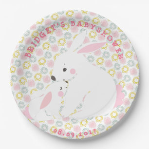 Cute Mother & Baby Girl Bunny Paper Plates