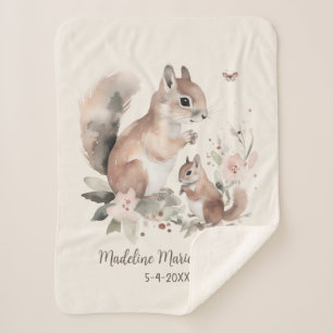 Cute Mother Baby Squirrel Name Birthdate  Sherpa Blanket