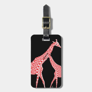 Cute Mother Baby Whimsical Pattern Giraffe Orange Luggage Tag