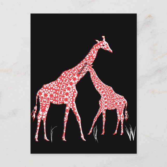 Cute Mother Baby Whimsical Pattern Giraffe Orange Postcard (Front)