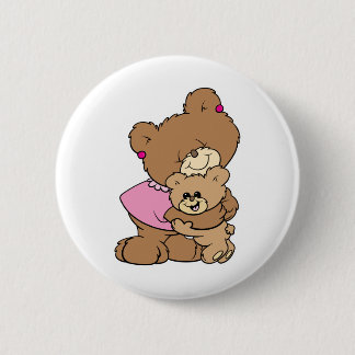 cute mother bear hugging baby bear design 6 cm round badge
