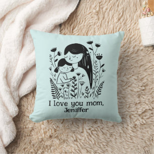 Cute Mother & Daughter Hugging Mother's Day Blue Cushion