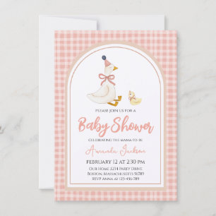 Cute Mother Goose & Gosling Pink Baby Shower Invitation
