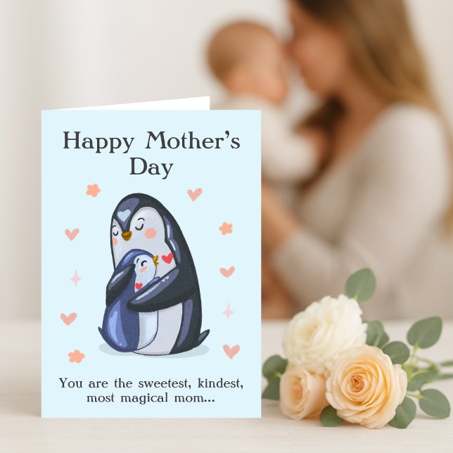 Cute Mother’s Day Adorable Mum and Baby Penguin Thank You Card (Creator Uploaded)