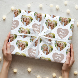 Cute Mother's Day 6 Photo Mum Love Hearts Brown Wrapping Paper