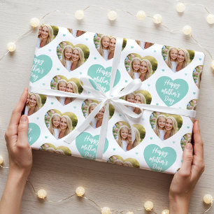 Cute Mother's Day 6 Photo Mum Love Hearts Mint Wrapping Paper
