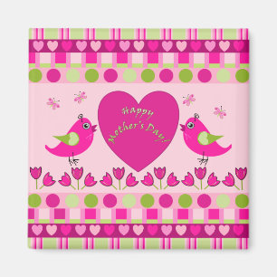 Cute Mother's day Magnet with birds, hearts, text