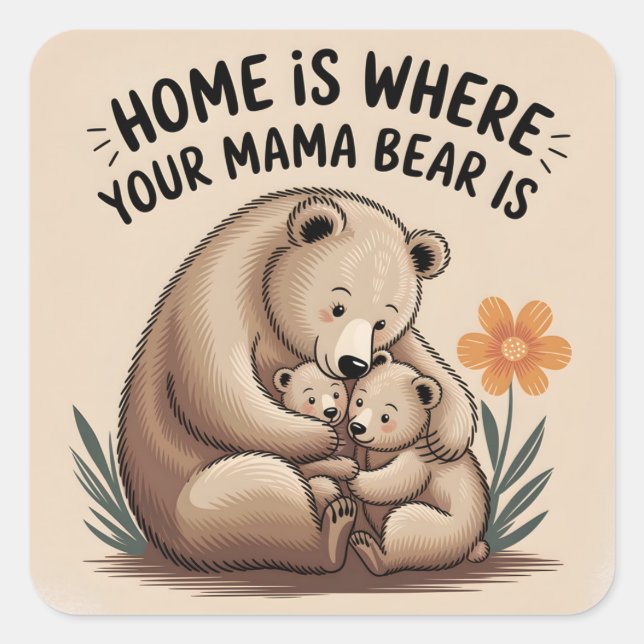 Cute Mothers Day Mama Bear Square Sticker (Front)