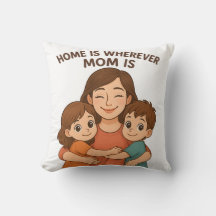 Cute Mother's Day Throw Pillow with Floral Back