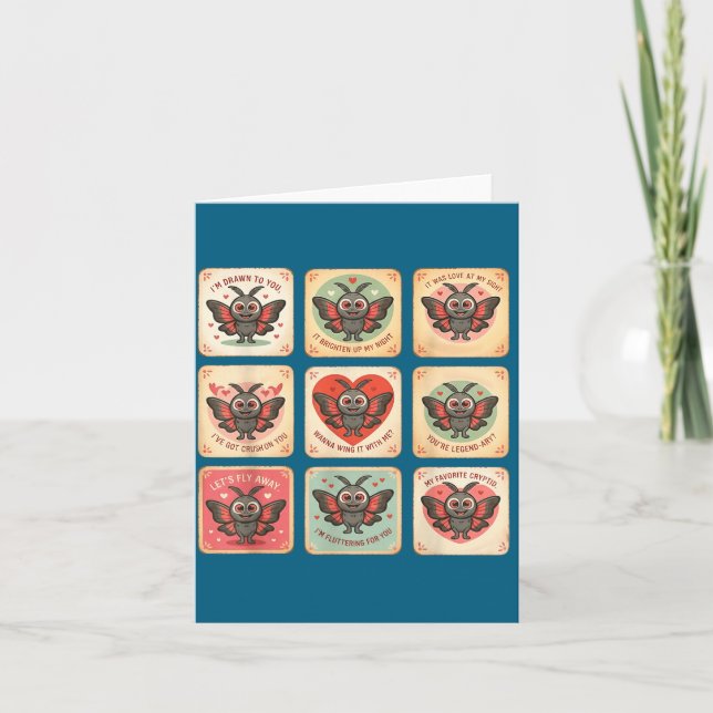 Cute mothman valentine puns cryptid lover cards  (Front)