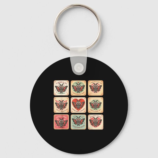 Cute mothman valentine puns cryptid lover cards  key ring (Front)